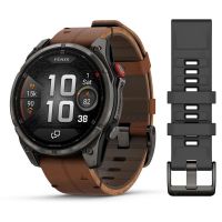 Часы Garmin Fenix 8 Pro - 47 mm AMOLED Sapphire Carbon Gray DLC Titanium / Chestnut Leather Band