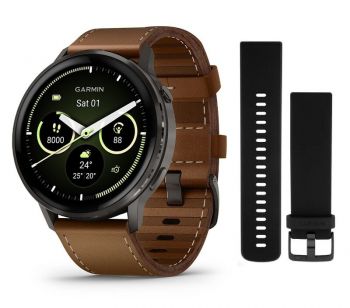 Часы Garmin Venu 4 45mm Slate Black Leather Brown